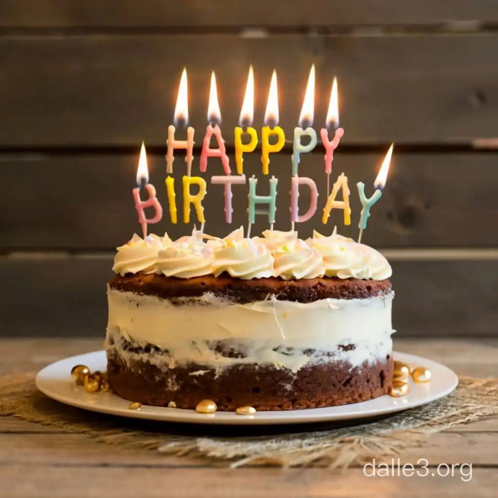 Celebratory Birthday Cake with Lit Candles on Postcard | Dalle3 AI