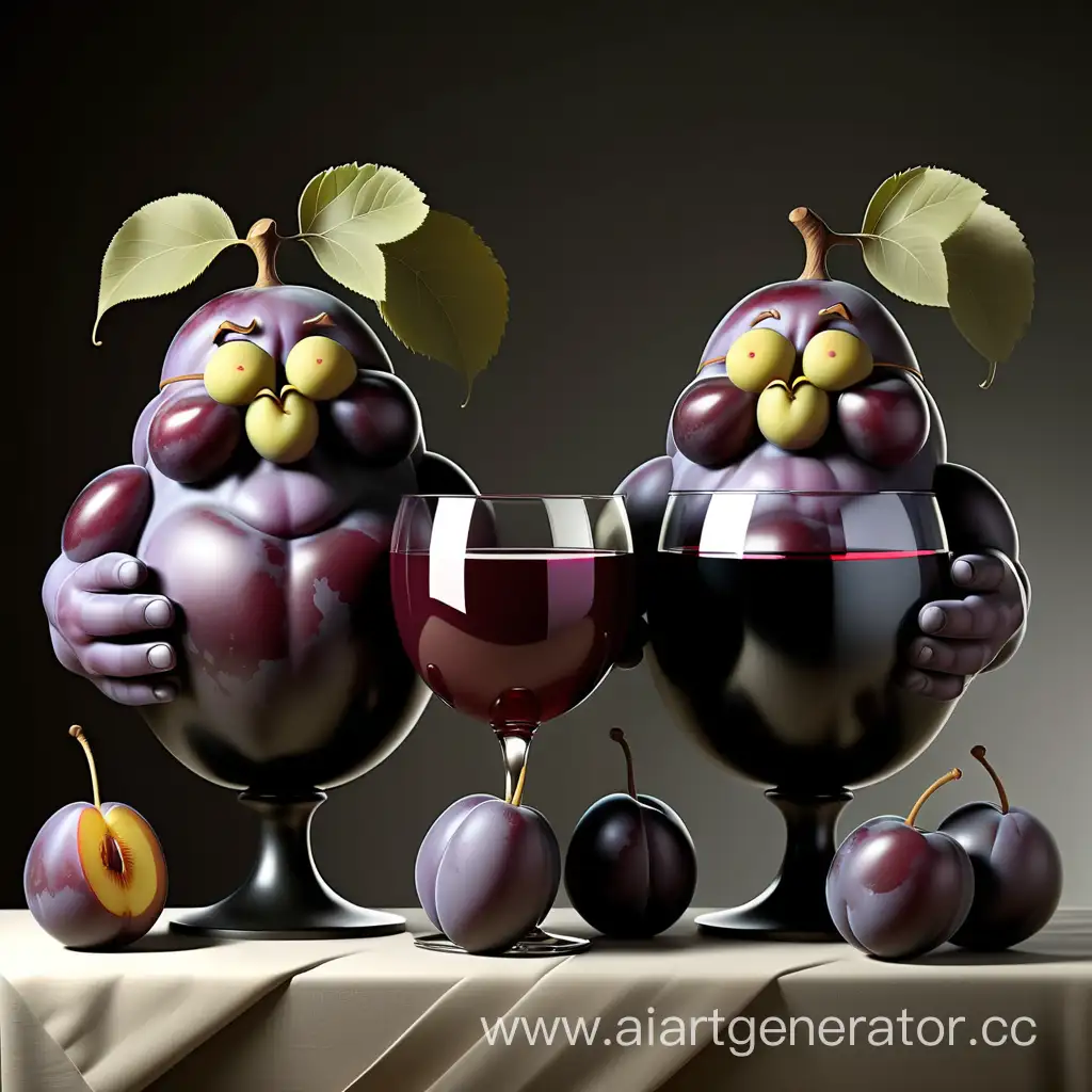 Noble-Plum-Characters-Sipping-Elegantly-from-Wine-Glasses