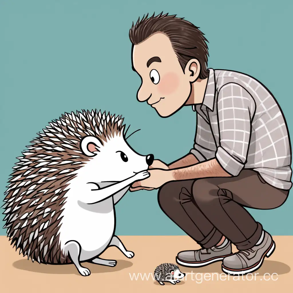 Man-Bonding-with-Tamed-Hedgehog-in-Serene-Nature-Setting