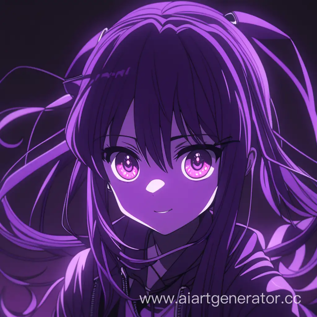 Crazy anime purple girl in darkness 