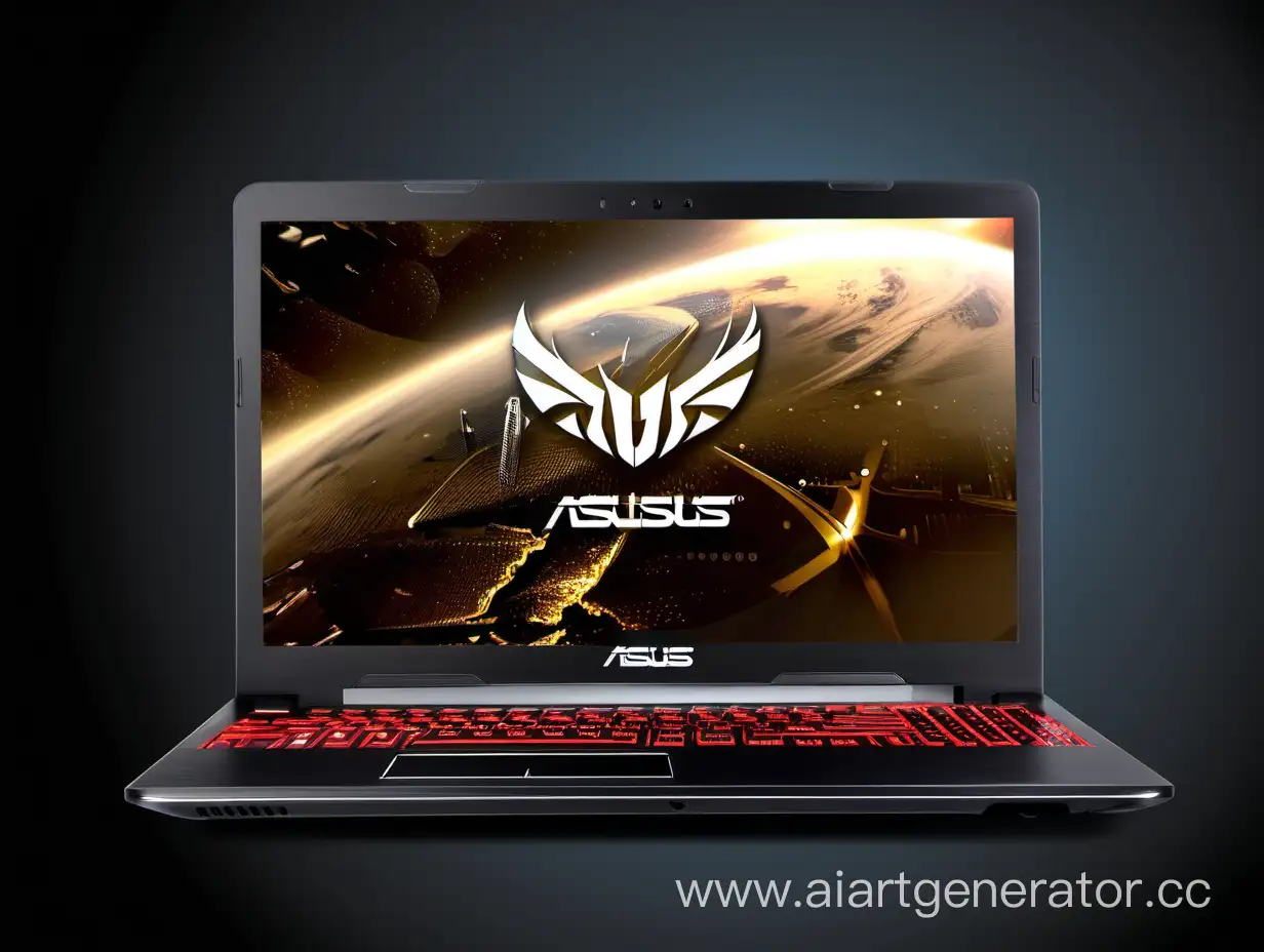 Generate an advertisement image of laptop called "ASUS"