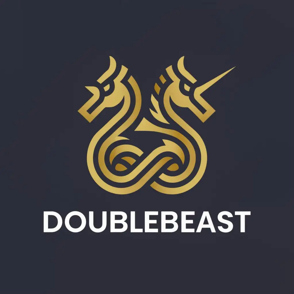 a logo design,with the text "DOUBLEBEAST", main symbol:A stylized dragon,  a stylized unicorn,Moderate,be used in Entertainment industry,clear background