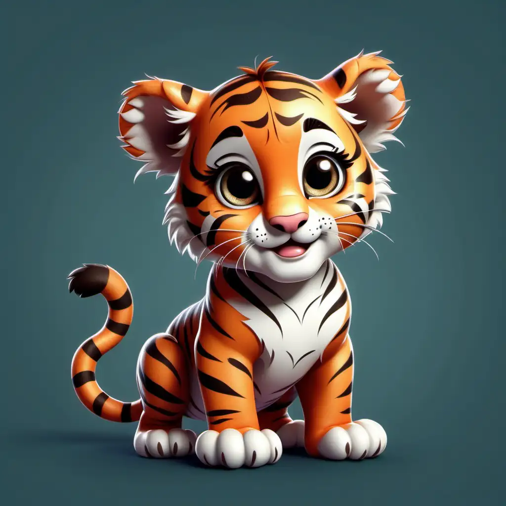 Adorable Cartoon Baby Tiger with UltraDetailed Features