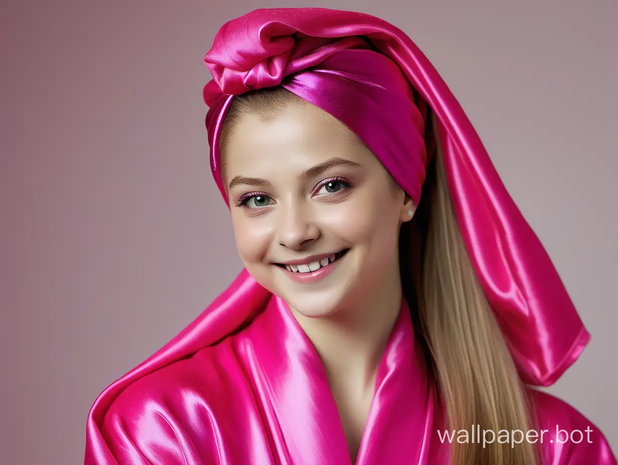 Yulia-Lipnitskaya-in-Fuchsia-Silk-Robe-with-Pink-Towel-Turban