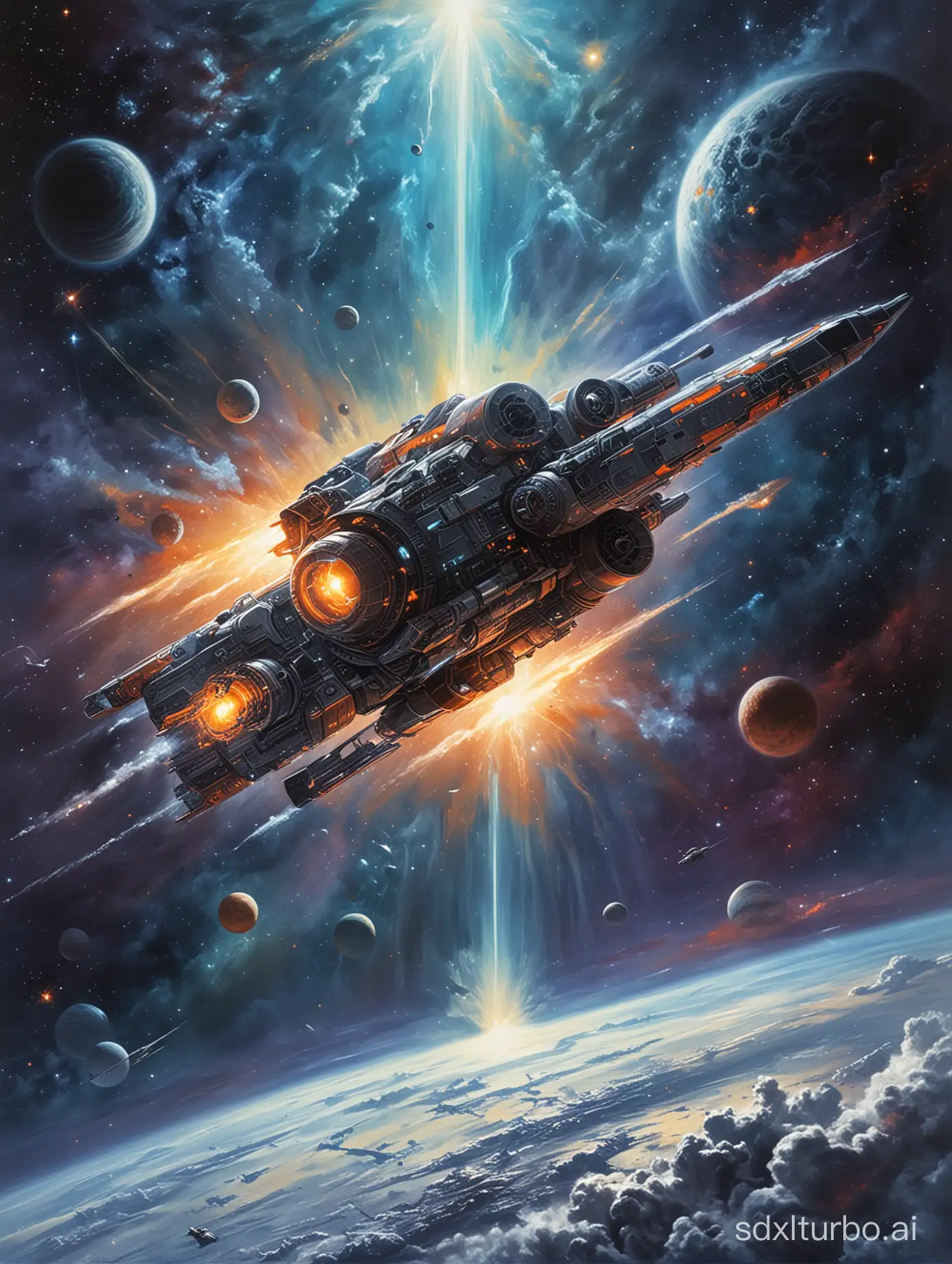 Interstellar-Exploration-Futuristic-Spacecraft-Among-Nebulae