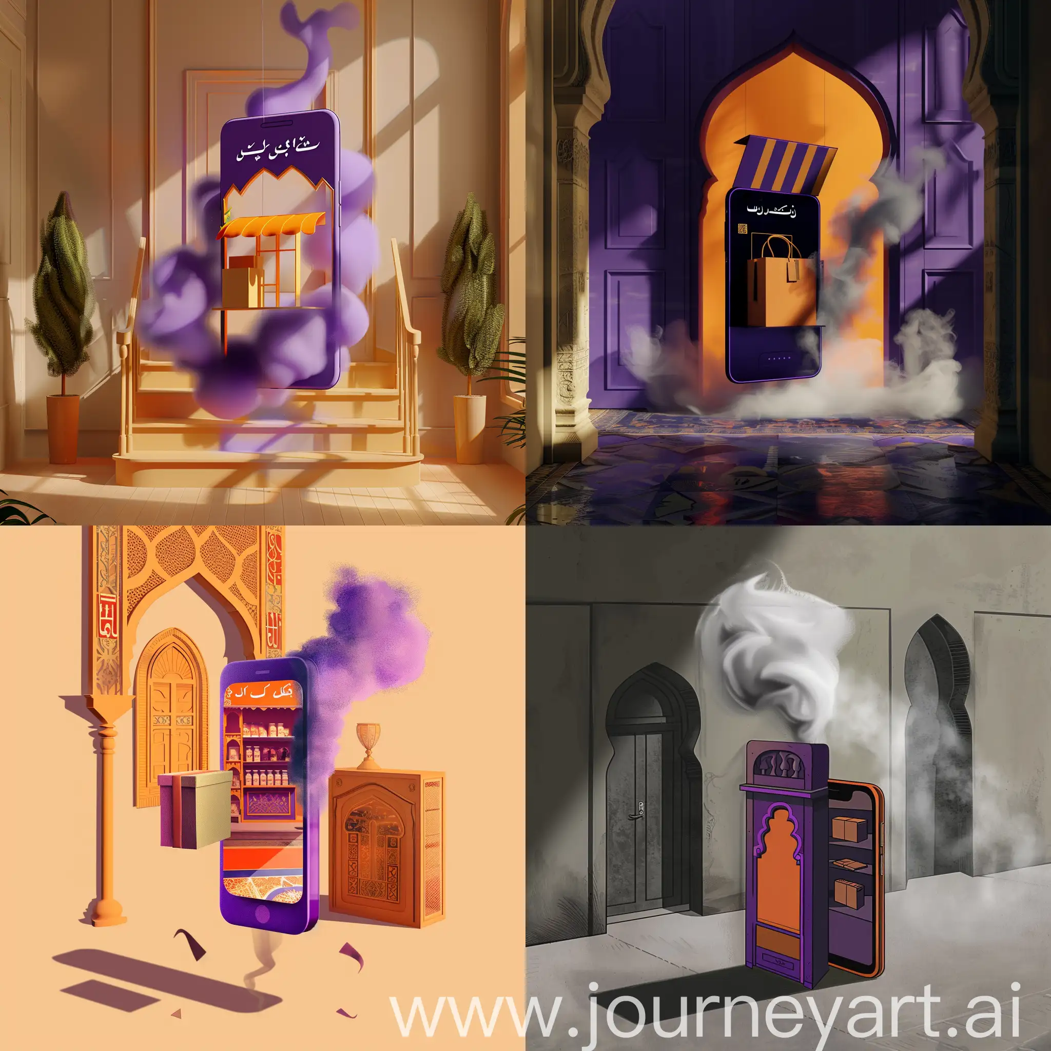Iranian-Home-Reception-Purple-and-Orange-Mobile-Phone-Shop-with-Postal-Package