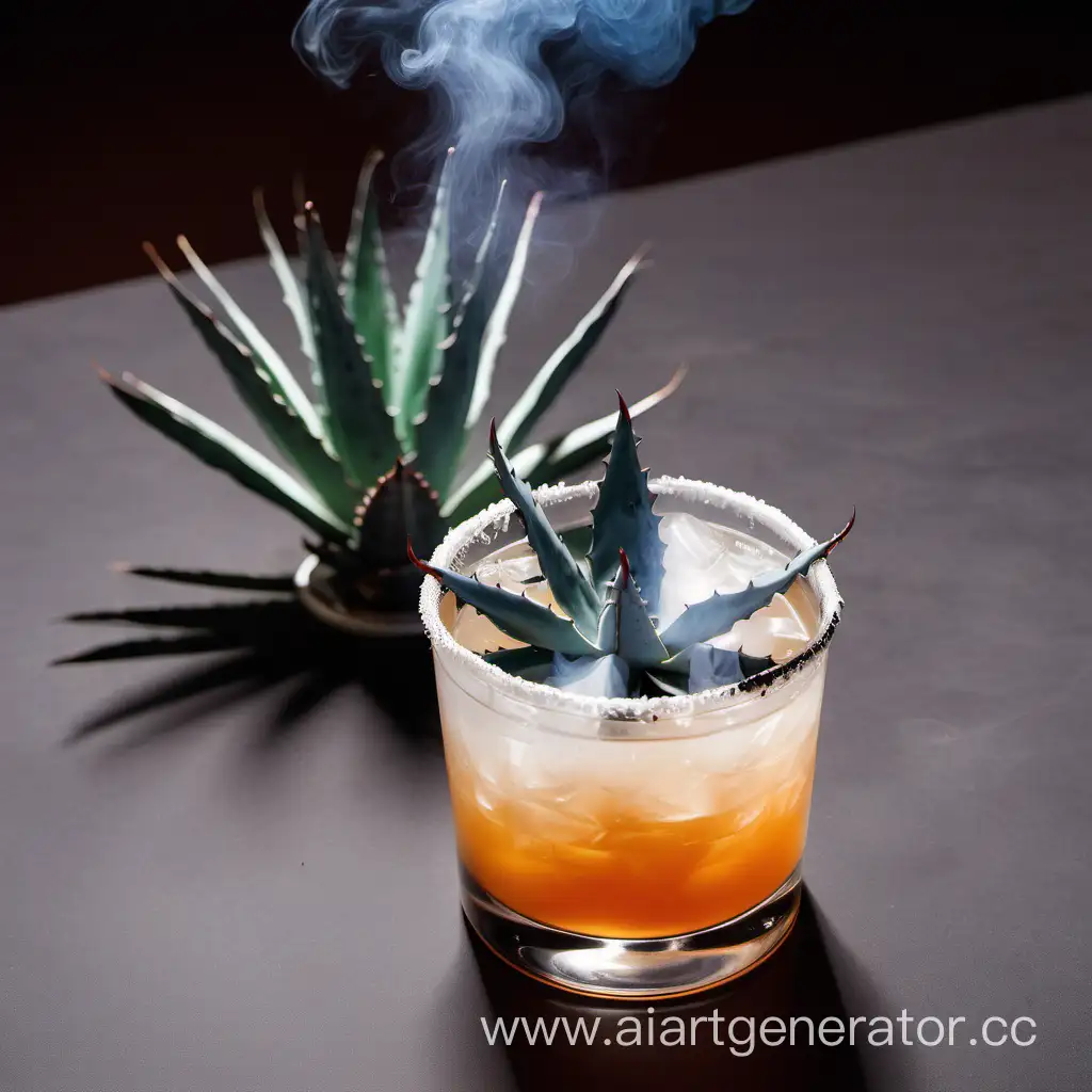 Agave-Plant-and-Mezcal-Drink-Amidst-Smoky-Ambiance