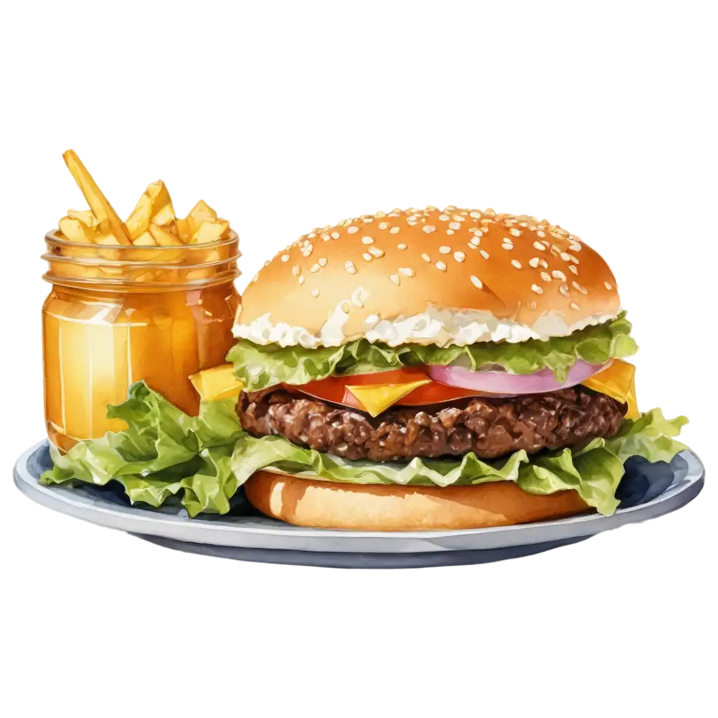 Watercolor-Burger-PNG-A-Deliciously-Artistic-Digital-Asset