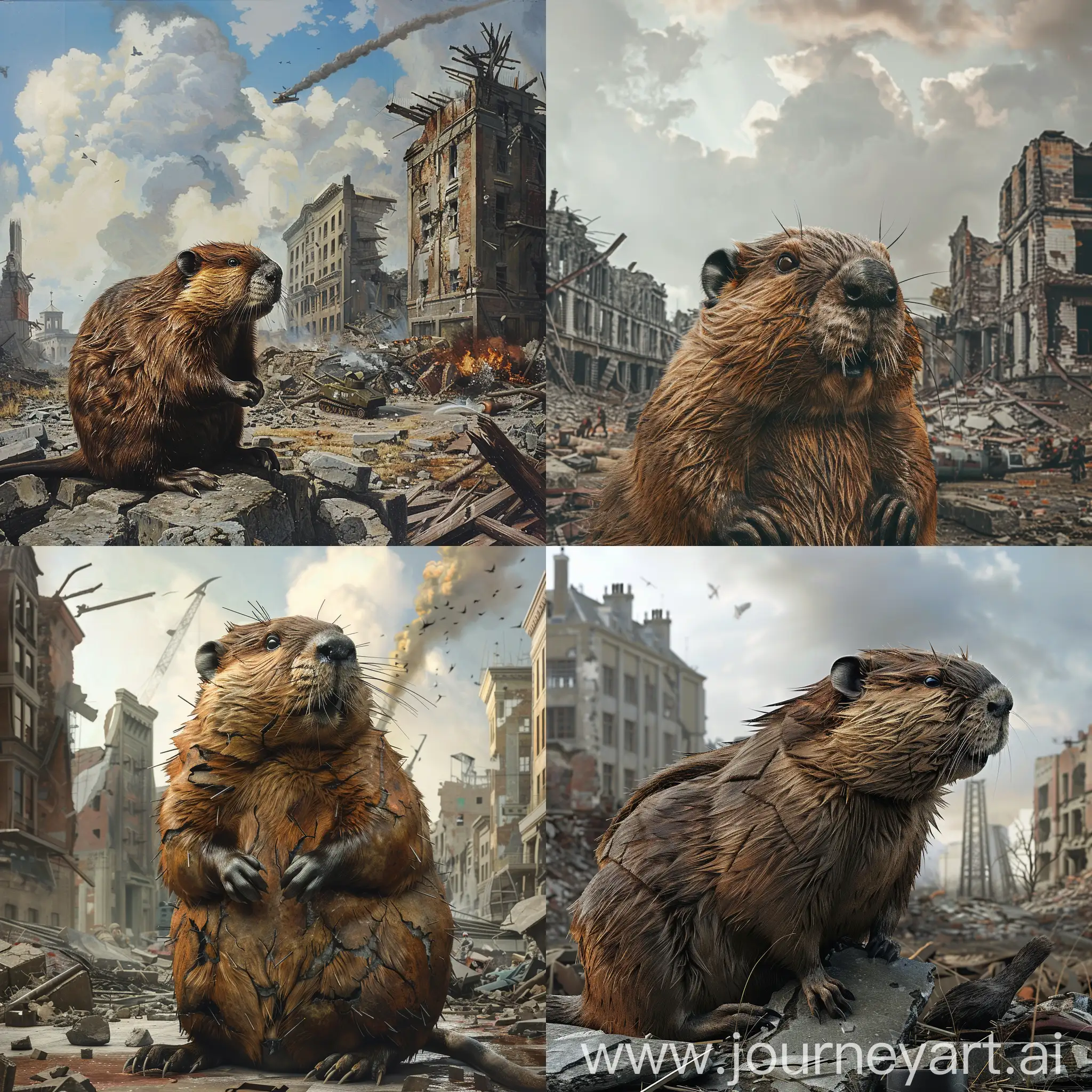 Brave-Beaver-Soldier-Amidst-Devastated-Cityscape