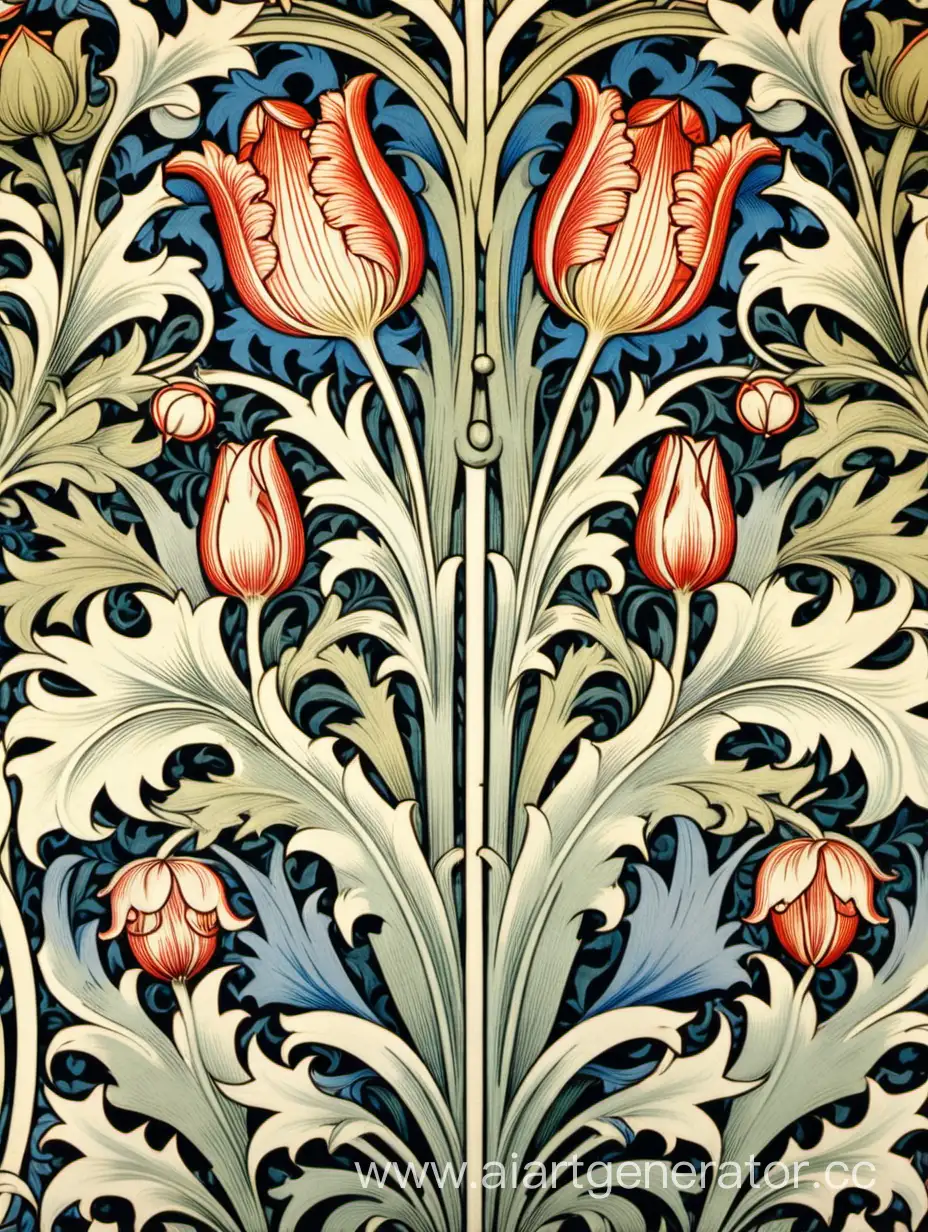 Detailed-Art-Nouveau-Tulip-Pattern-Wallpaper-Vintage-Decorative-Design
