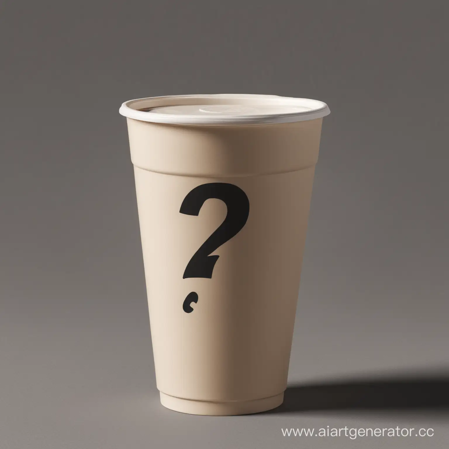 make me a product package which is hiden in the darkes with a question mark on it. It is a new product, a drink. Make the package a 750 ml Plastic cup.