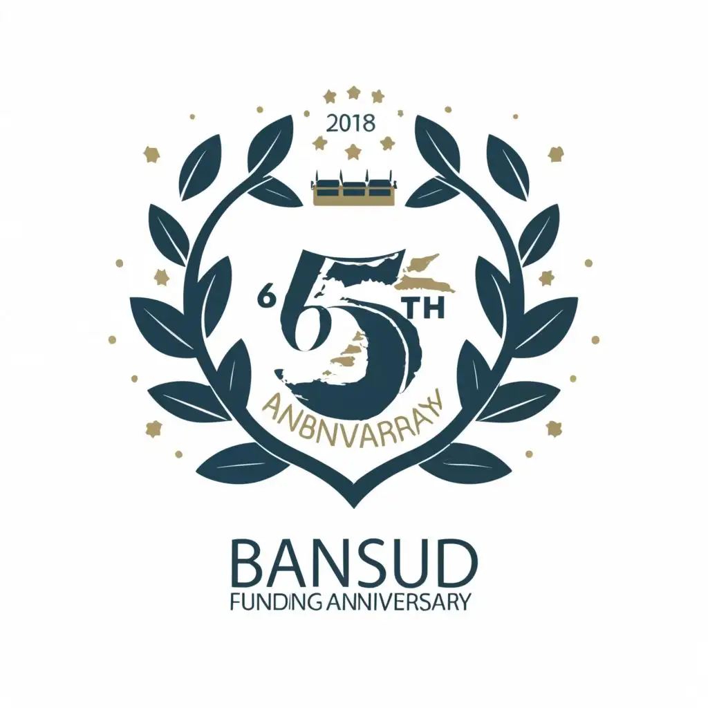 a logo design,with the text "65th Founding Anniversary", main symbol:Emblem: Design a special logo or emblem for the 65th anniversary that includes elements such as:\n\nThe map or silhouette of Bansud or notable landmarks.\nThe date of the founding anniversary.\nA motif that represents growth or progress, such as a growing tree with 65 leaves or branches, each symbolizing a year.\n,Minimalistic,be used in Events industry,clear background