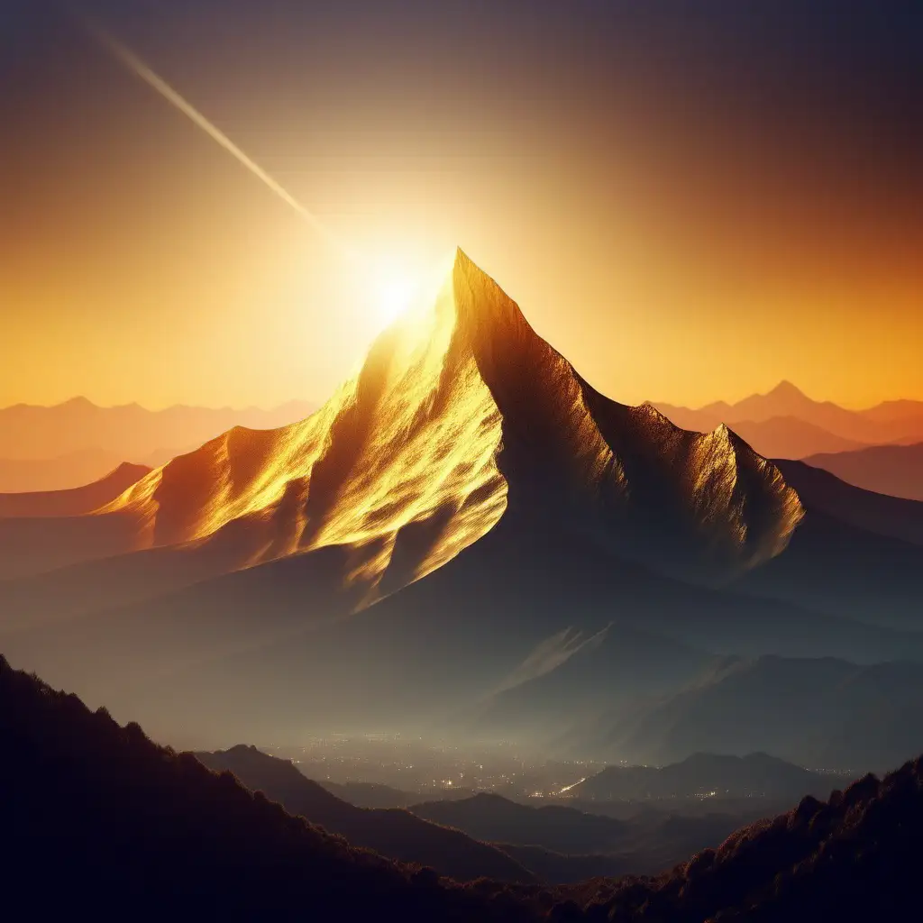 Majestic Mountain Peak at Golden Sunset