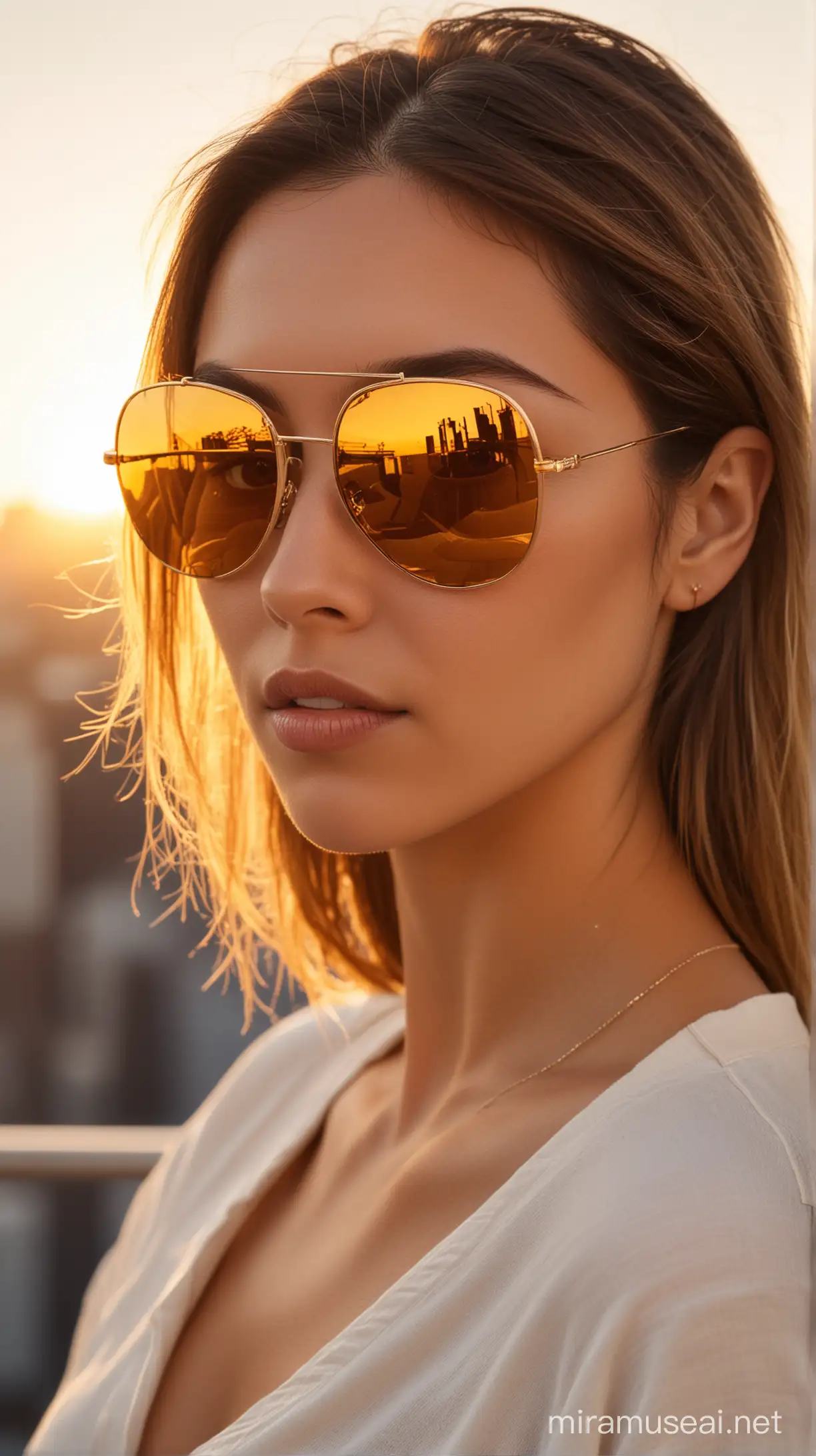 Chic Womens Sunglasses on Urban Rooftop at Sultry Golden Hour Evening