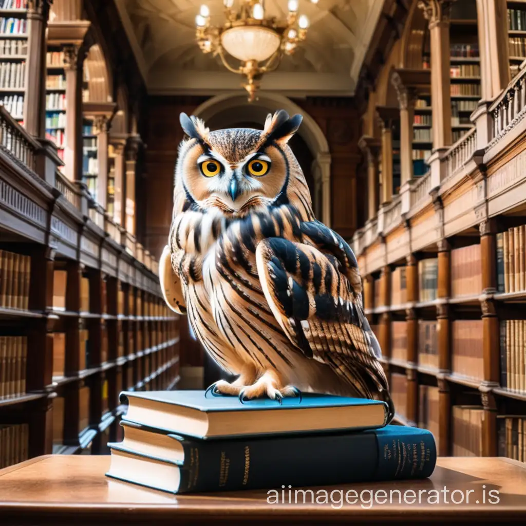 An owl in a library