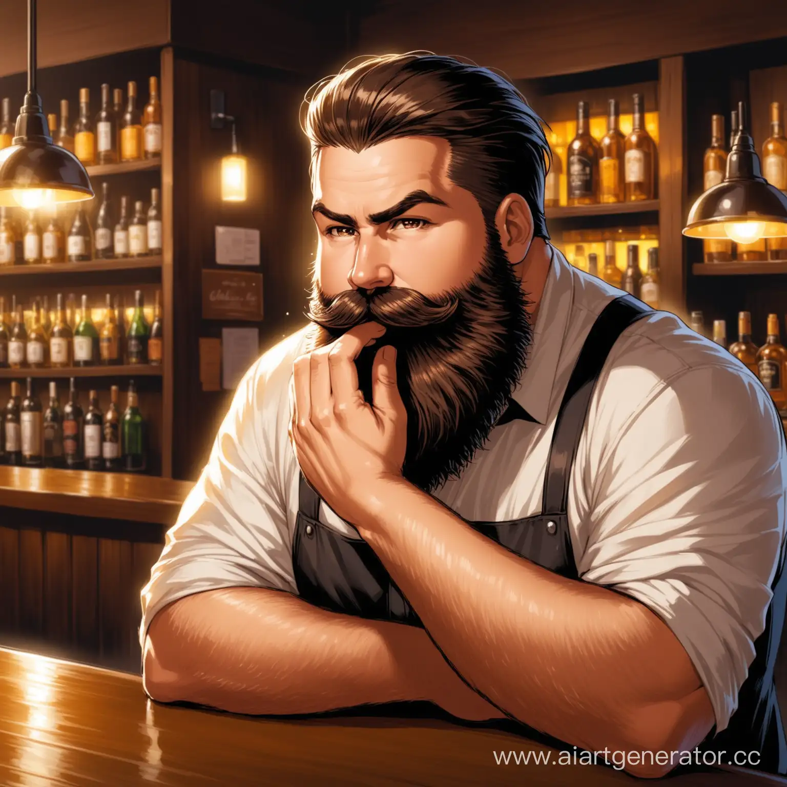 Bearded-Bartender-Engaged-in-Work-at-a-Dimly-Lit-Bar