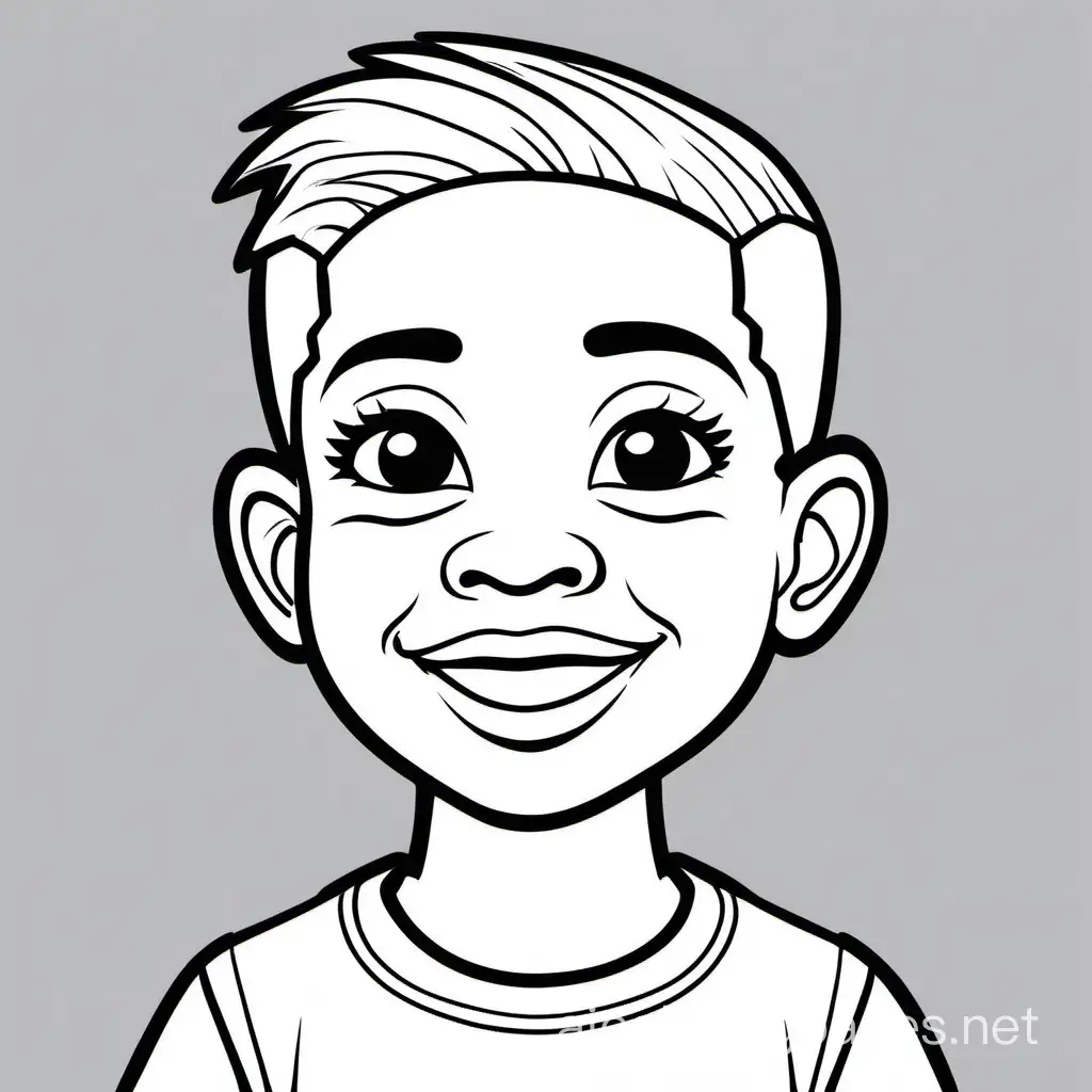 Confident Black Child Coloring Page Simple Outline in Black and White ...