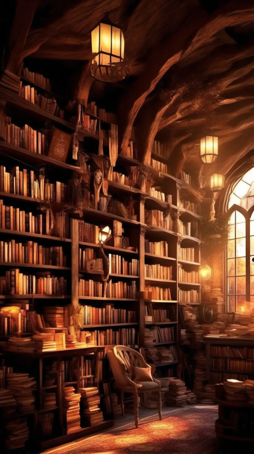 fantasy bookstore that is warm and cozy 