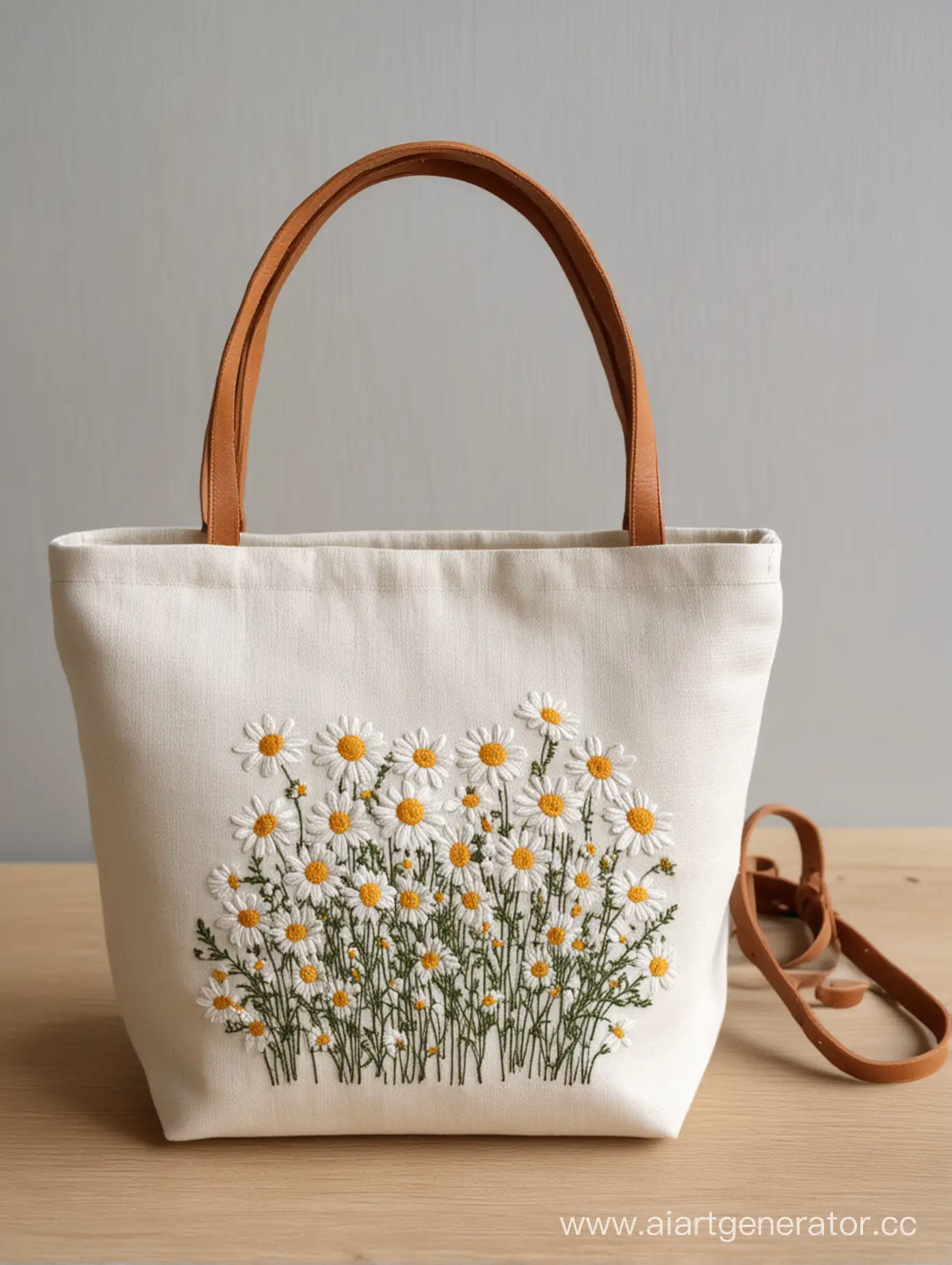 Cream-Linen-Fabric-Bag-with-Leather-Strap-and-Chamomile-Embroidery