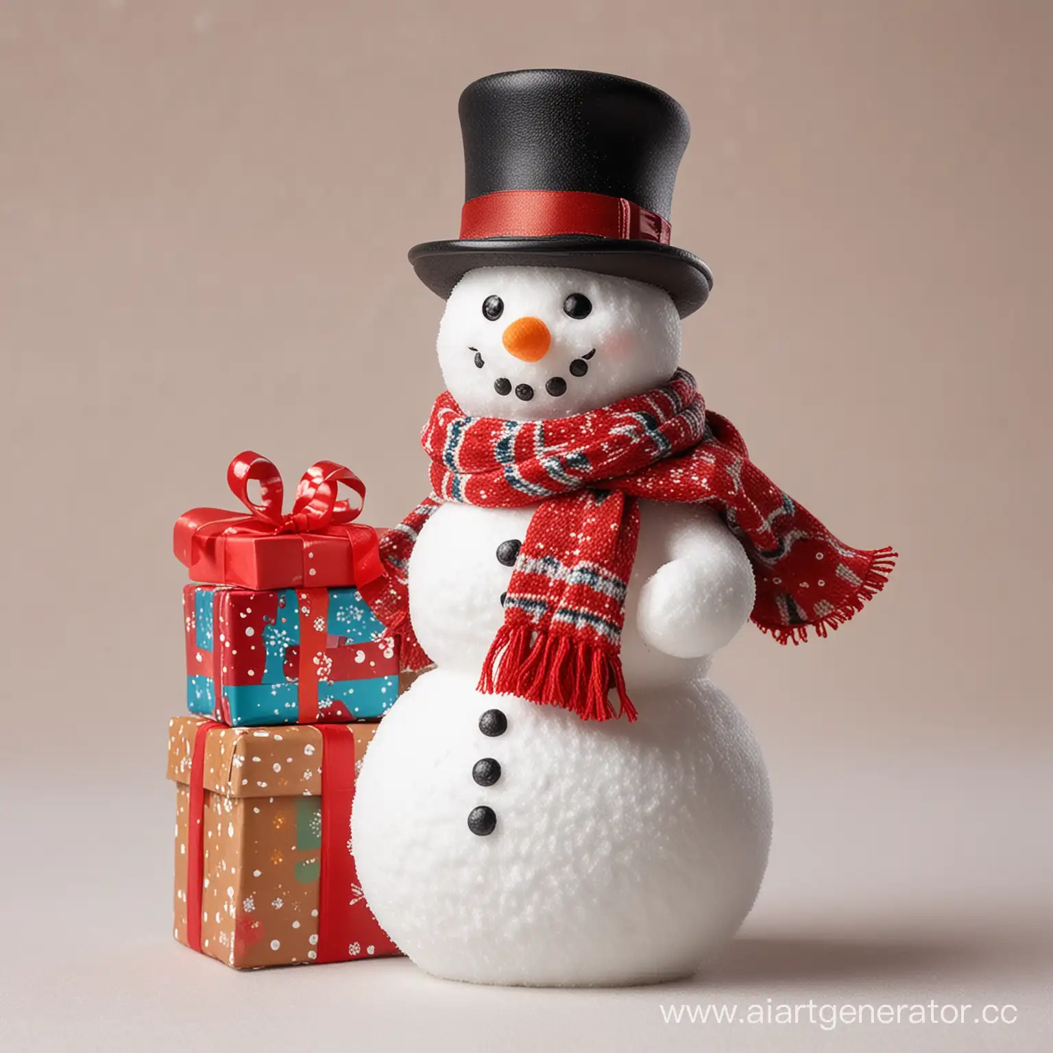 Фигурка снеговика в  шляпе, с шарфом, с подарками в руке