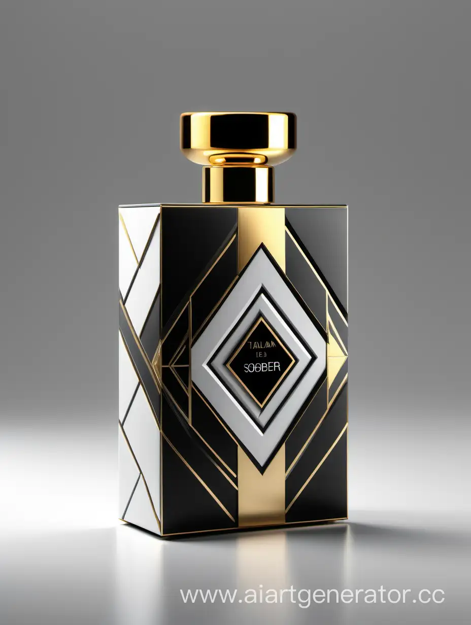 perfume packaging box,italian sober graphic design, soft, modern geometric design touch, black and gold and white gloss, 3d realistic render, beautiful detailed intricate artstation, 8 k artistic concept art, 