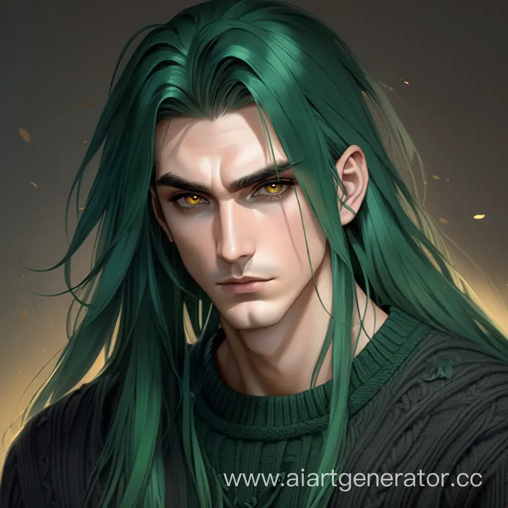 Mysterious-Man-with-Golden-Eyes-and-Dark-Green-Hair-in-Stylish-Attire