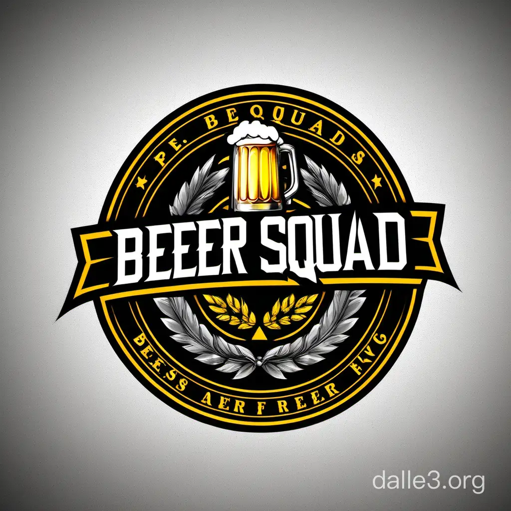 создать лого. ЧВК "beer squad".  круглая. агрессивная. цвета: черный, желтый, серебряный, красный. военные