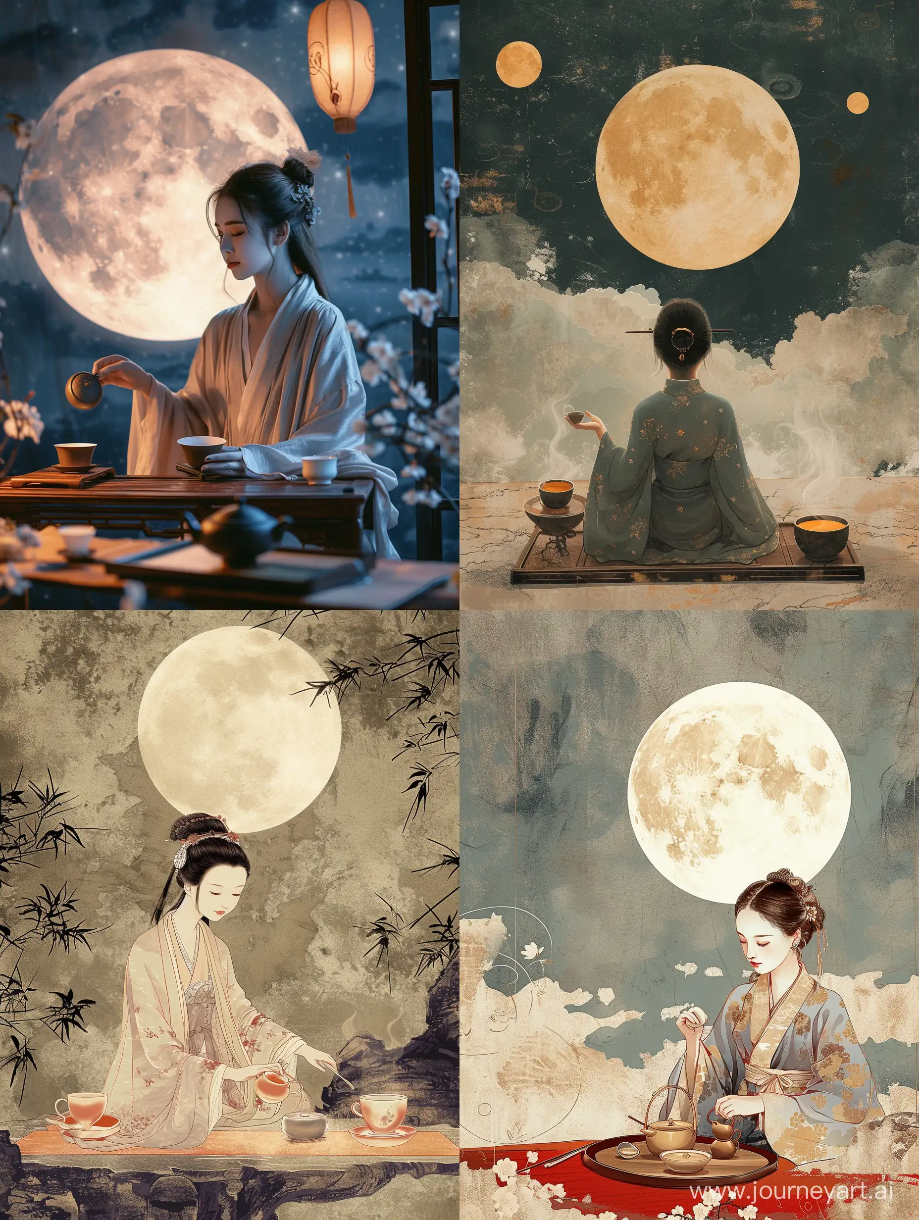 New rising moon, tea ceremony, woman master, esthetic
