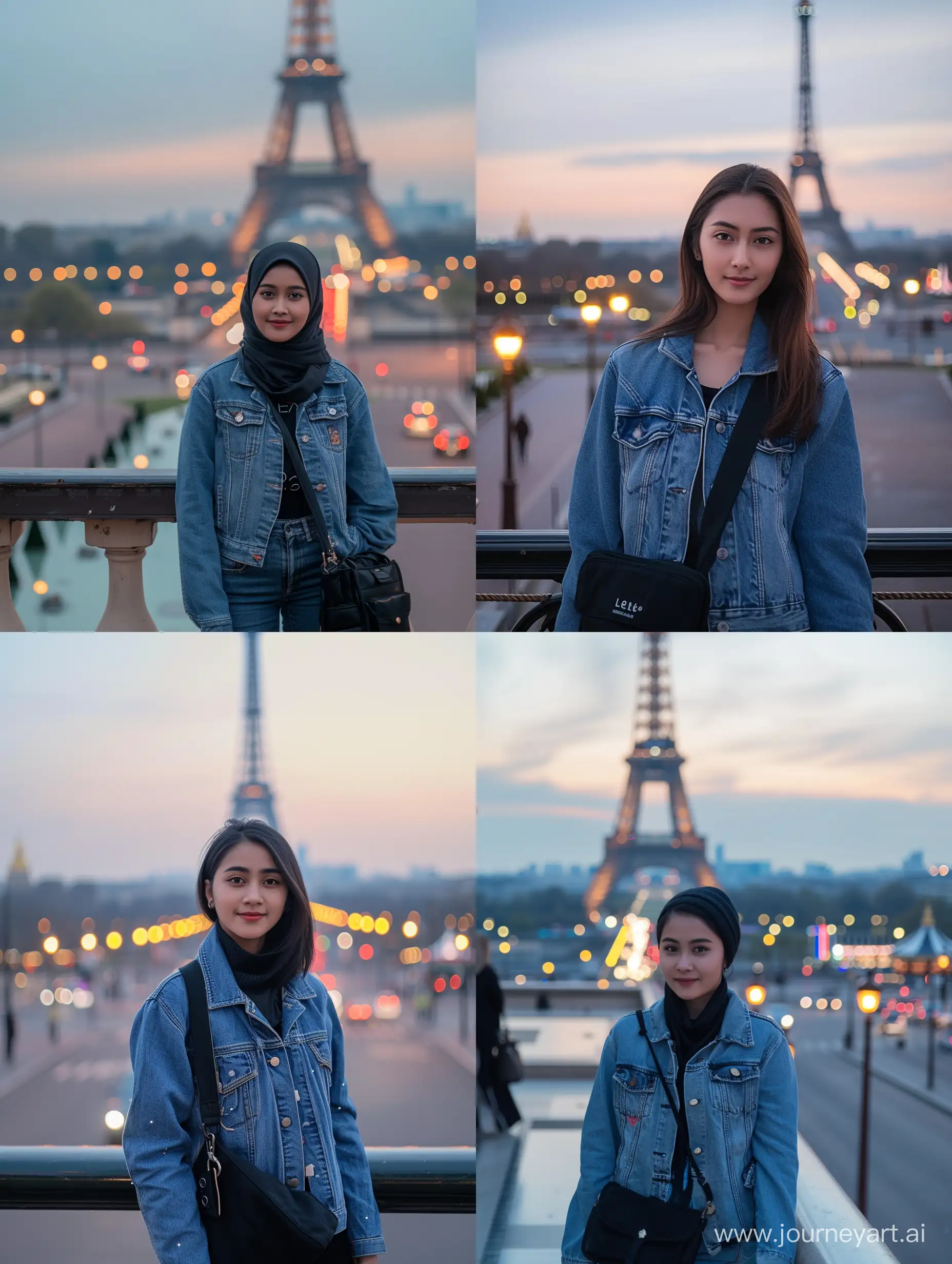 Stylish-Javanese-Woman-in-Denim-Jacket-with-Eiffel-Tower-View