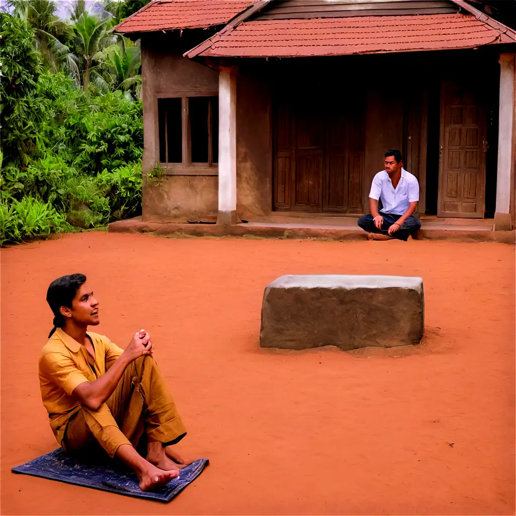 Person sitting in front of an old house in kerala