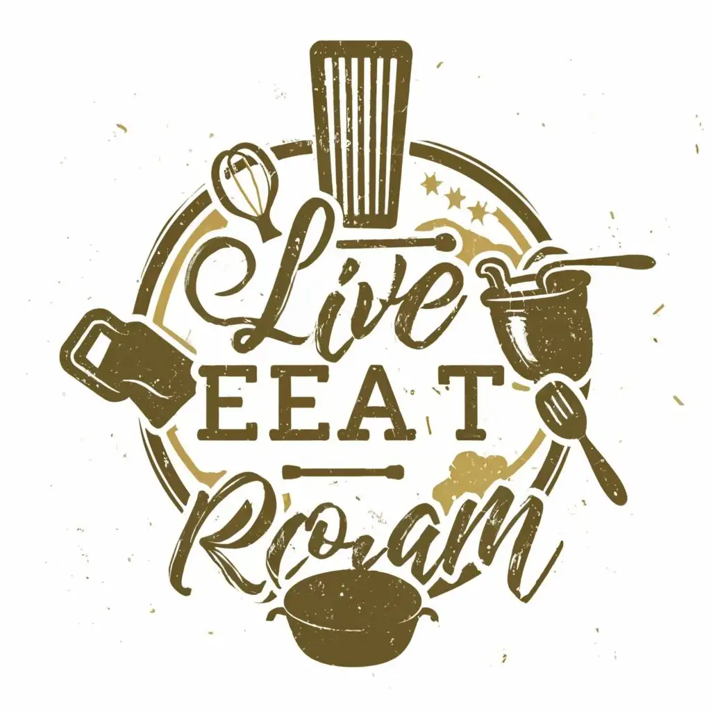 logo, Cooking Symbol, with the text "Live Eat Roam", typography, be used in Travel industry
