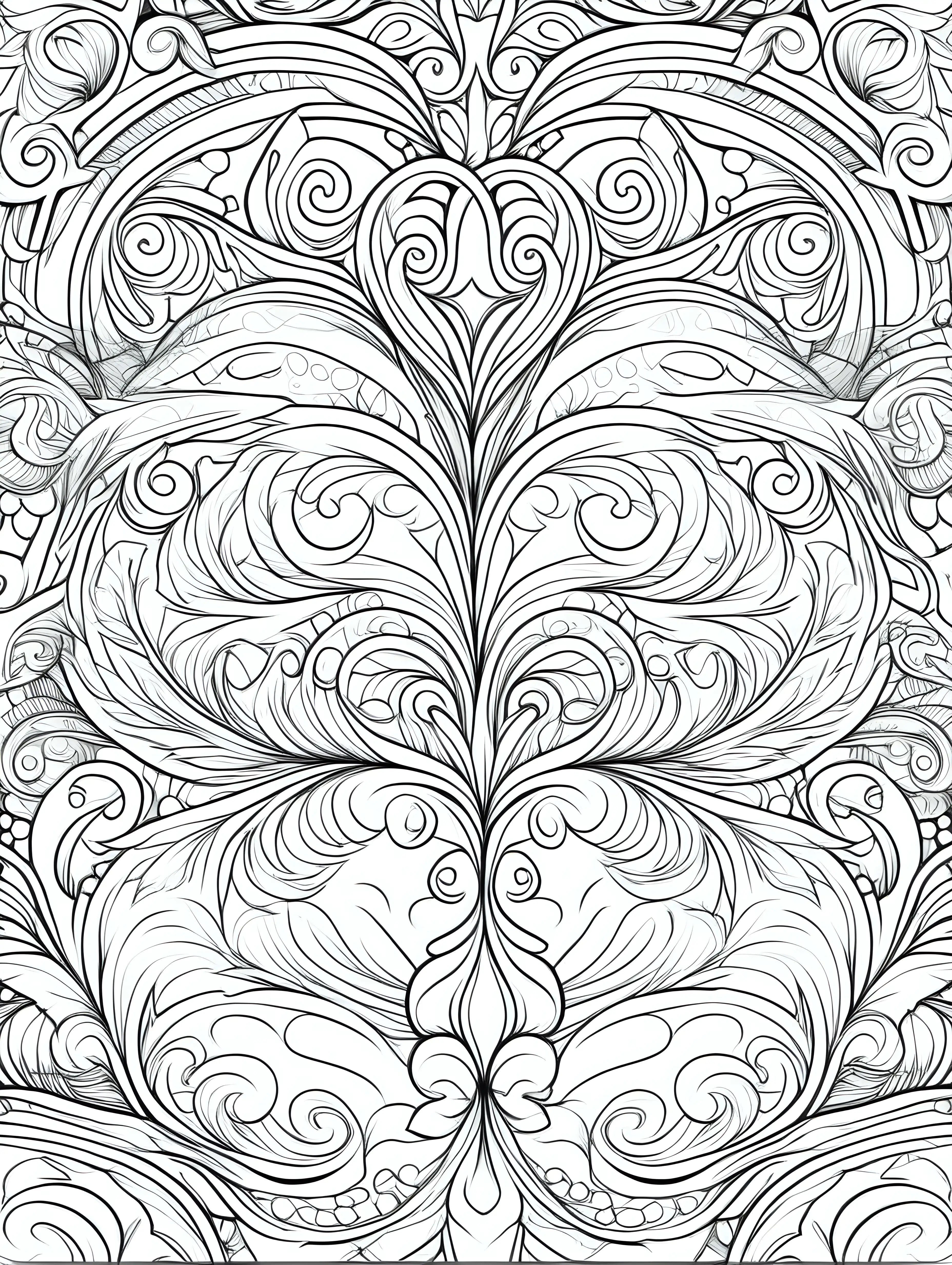Enchanting Magical Pattern Coloring Page on Clear White Background