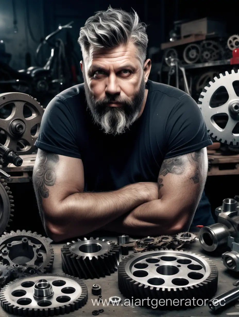 Experienced-Mechanic-Surrounded-by-Disassembled-Cars-and-Gears