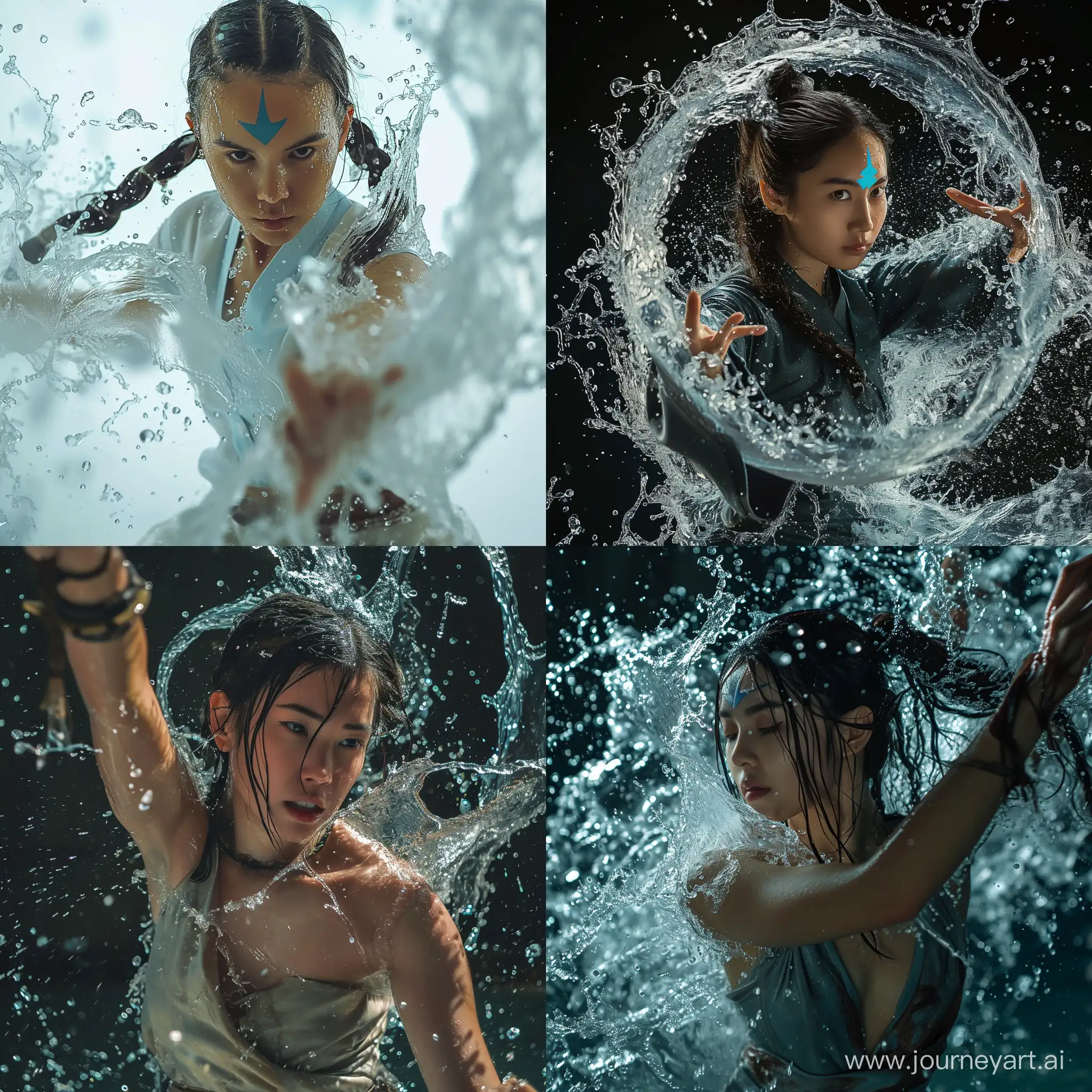 A realistic photo of a woman waterbending 