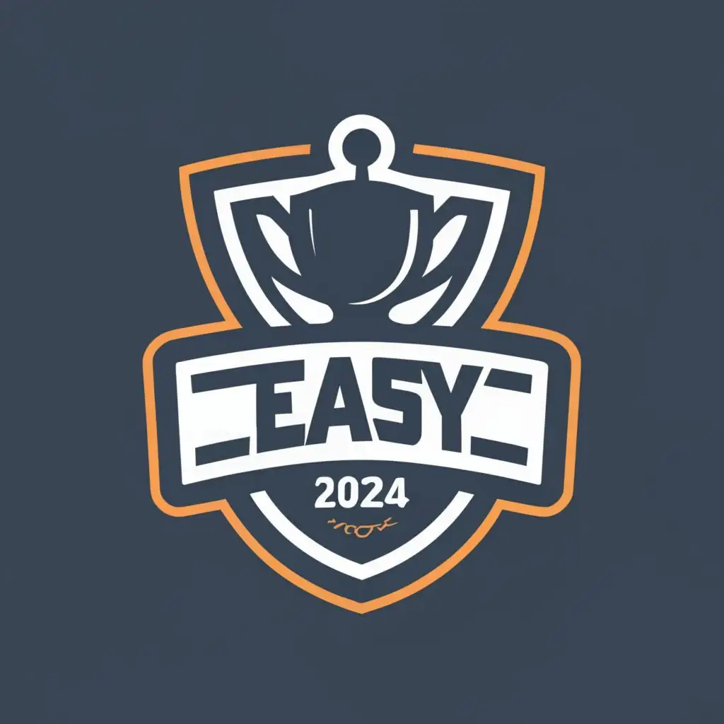 logo, The emblem of the esports team in the form of a black shield. On the shield, there should be a cup and the inscription '2024.', with the text "easy", typography
