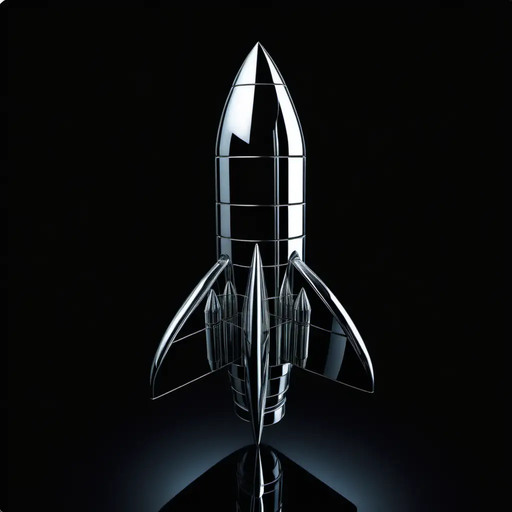 Reflective Rocket Sculpture on Black Background