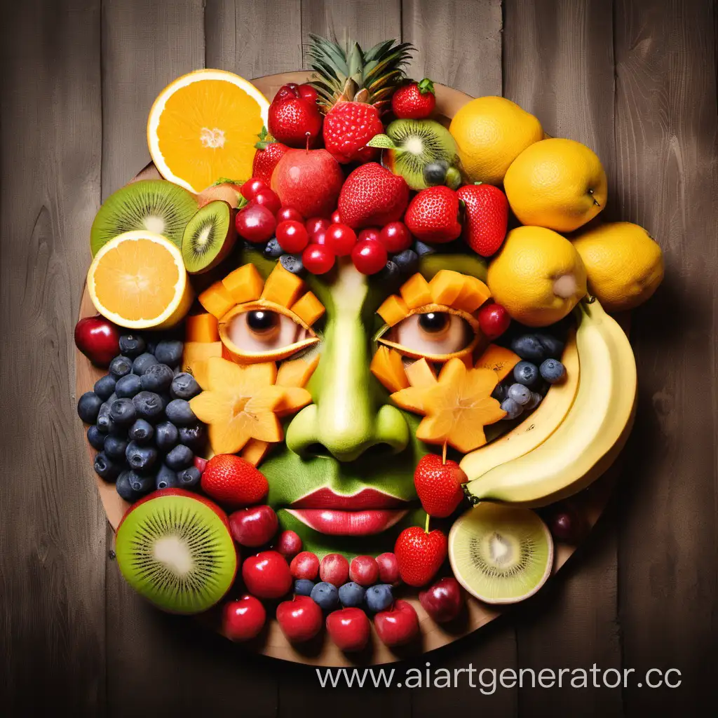 Whimsical-Fruit-Face-Sculpture-Vibrant-Edible-Artwork