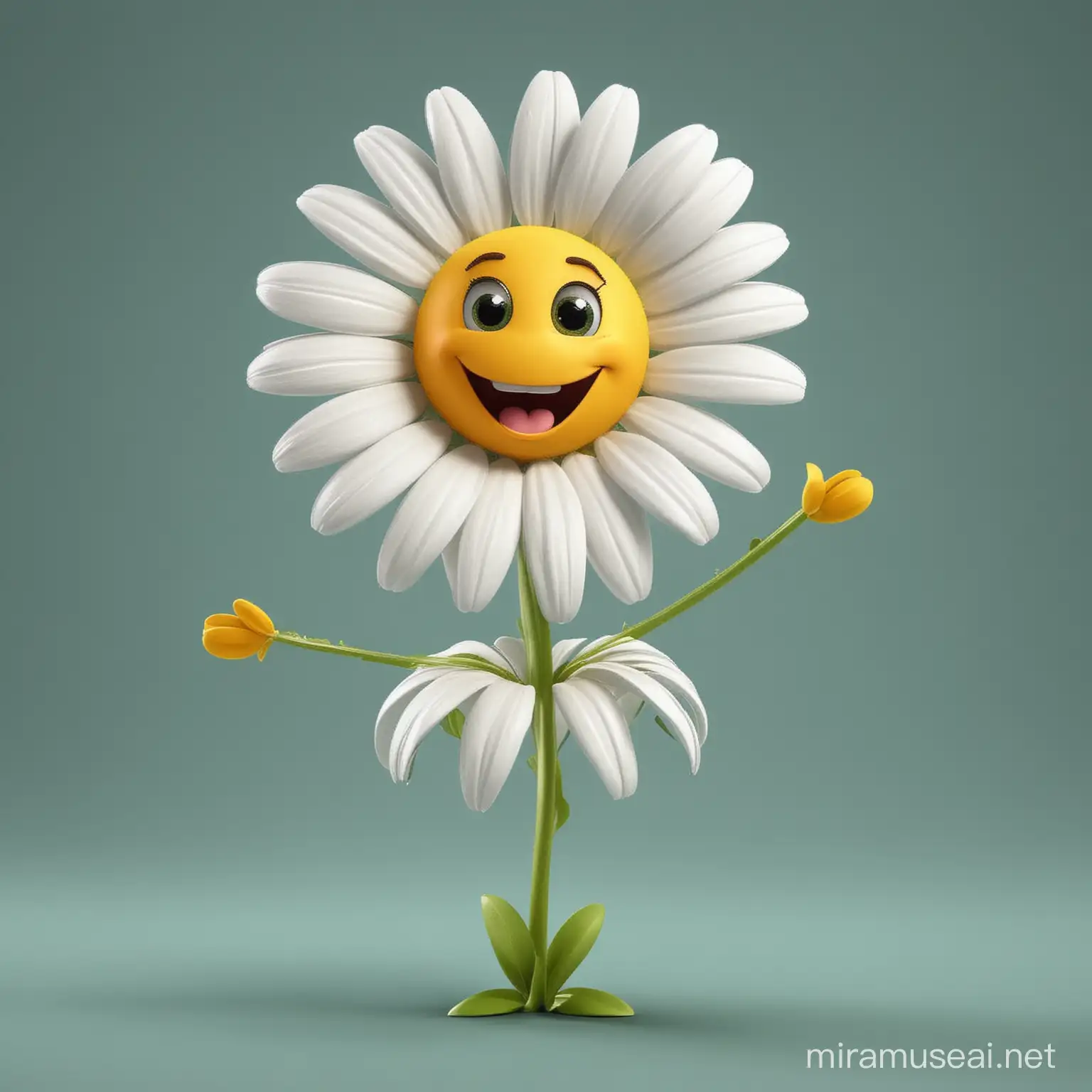 Cheerful Cartoon Daisy Flower Dancing with Joy