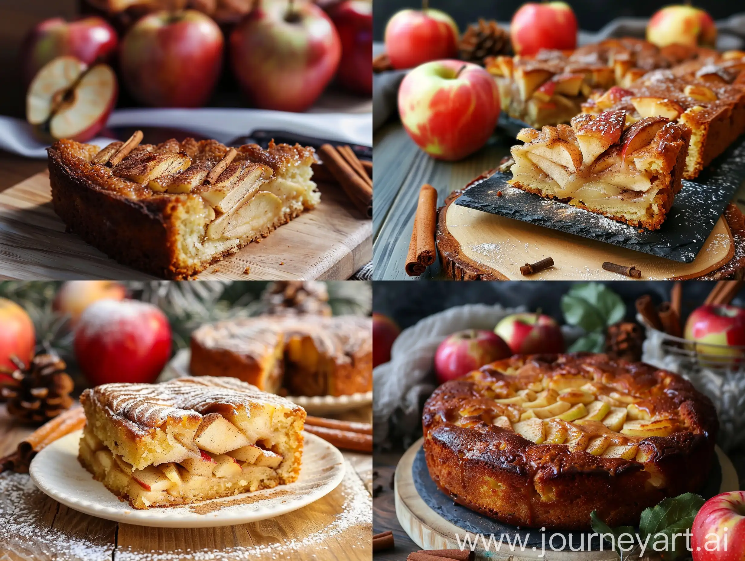 Natural and real photo of apple and cinnamon cake