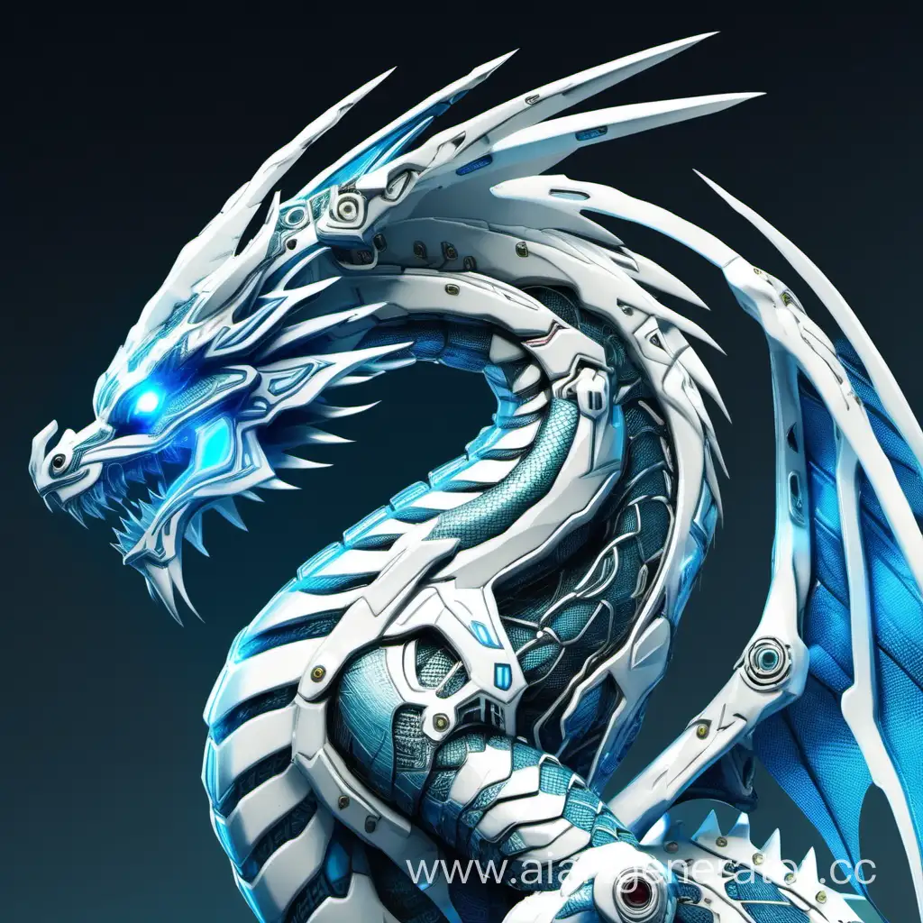 Бело голубой кибер дракон