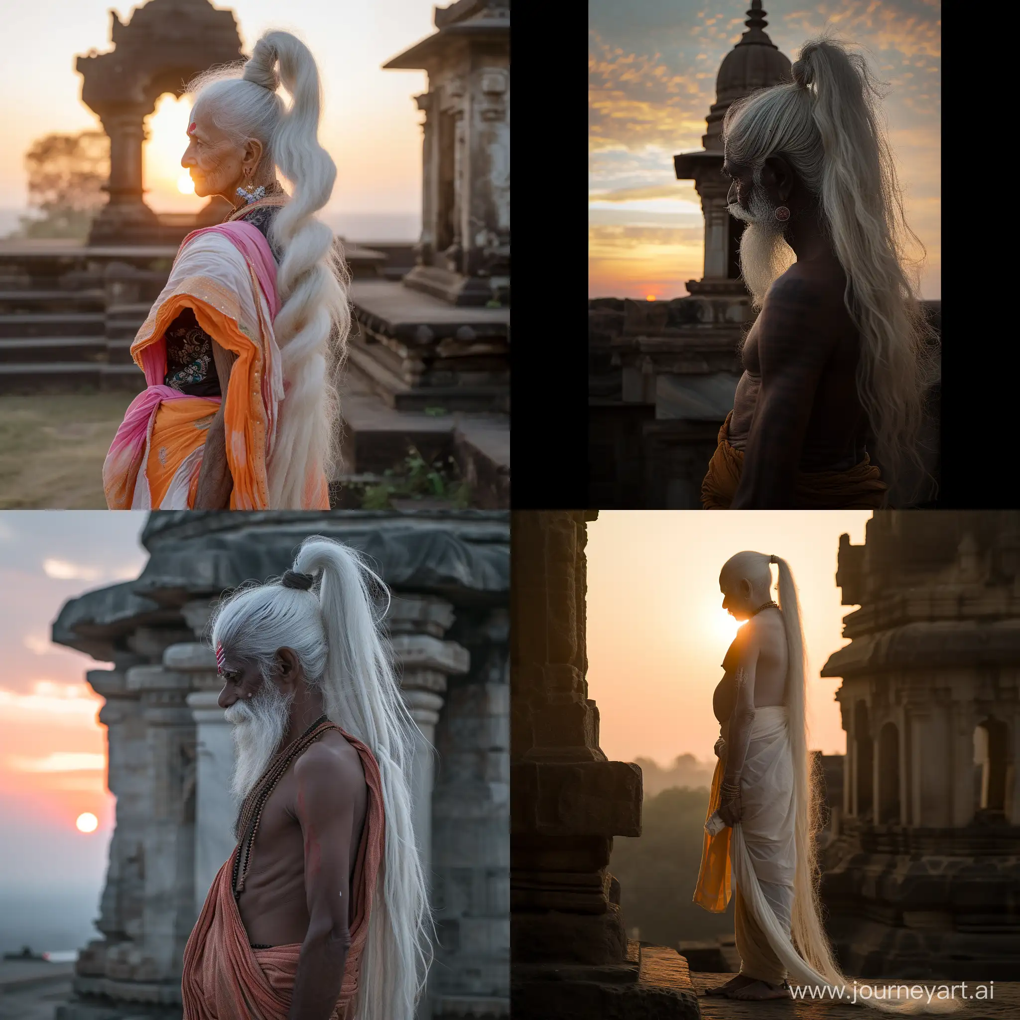 Naga-Sadhu-with-Long-White-Hair-Standing-Before-Old-Temple-at-Sunset