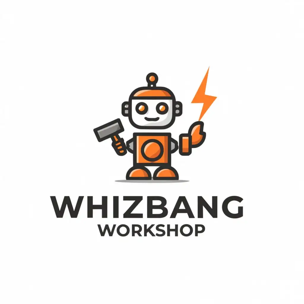 LOGO-Design-for-Whizbang-Workshop-Futuristic-Robot-with-Lightning-Bolt-and-Hammer-on-Clear-Background