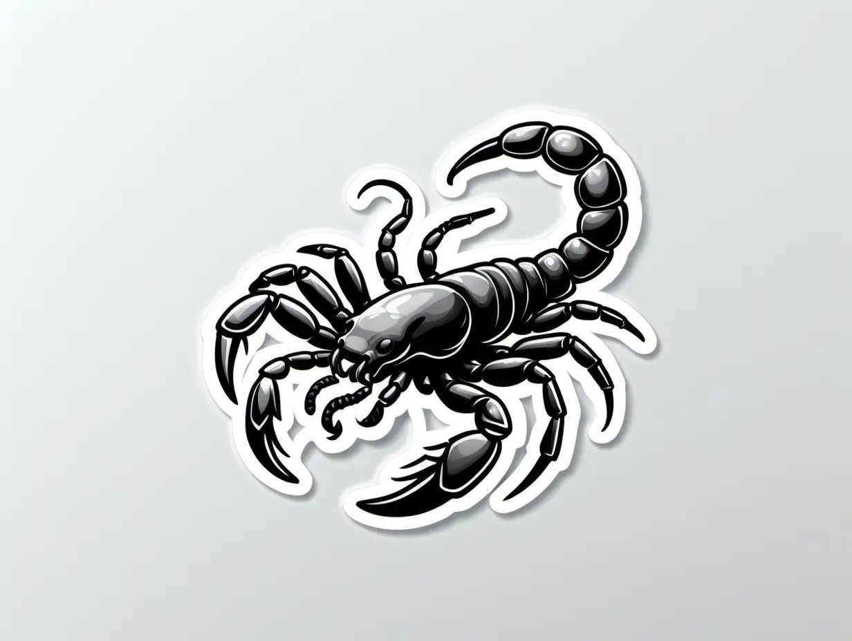 Adorable Black Scorpion Sticker in Monochrome Light Art Style