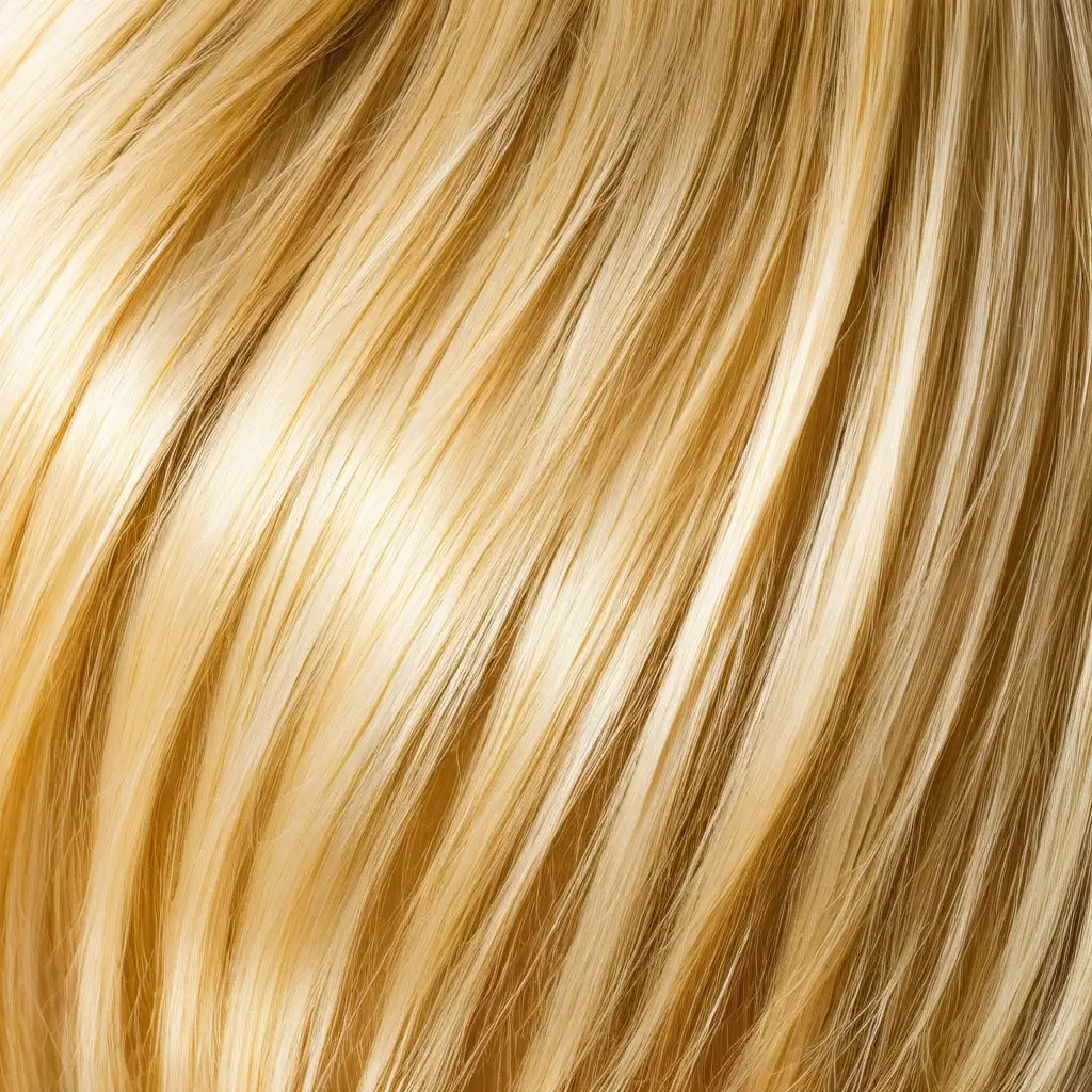 picture of only hair. Amost straight structure of hair,  colour gold blond hair. 
