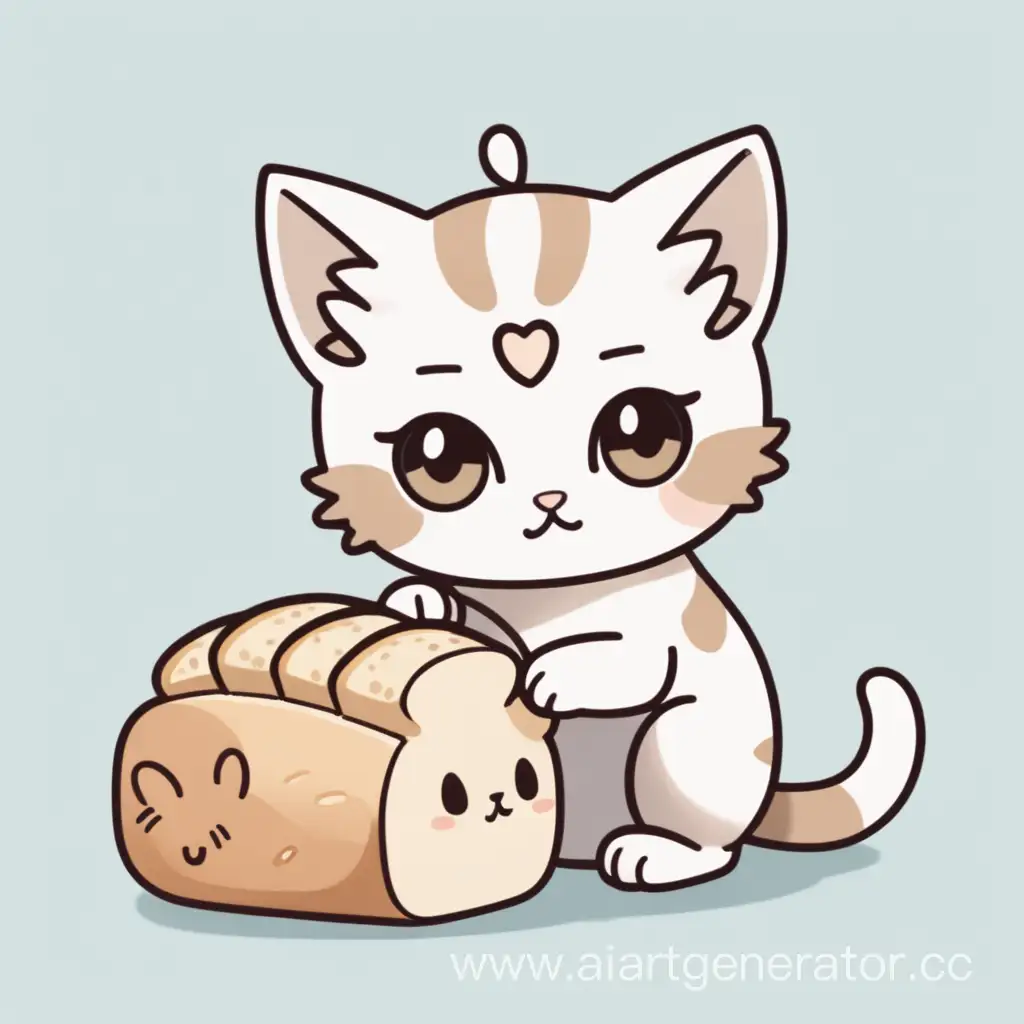 Котик в стили чиби с хлебушком
