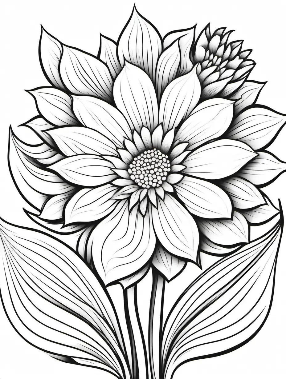 coloring book, flower outline, black and white, no detail. white background