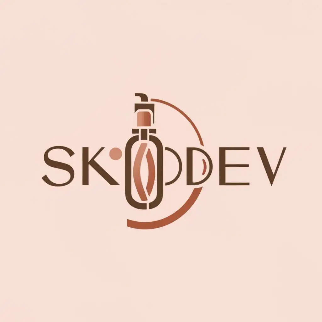 a logo design,with the text "SKIN DEV", main symbol:COSMETIC PRODUCTS, skin products, Colour theme - beige and white or beige and pink,complex,be used in Beauty Spa industry,clear background