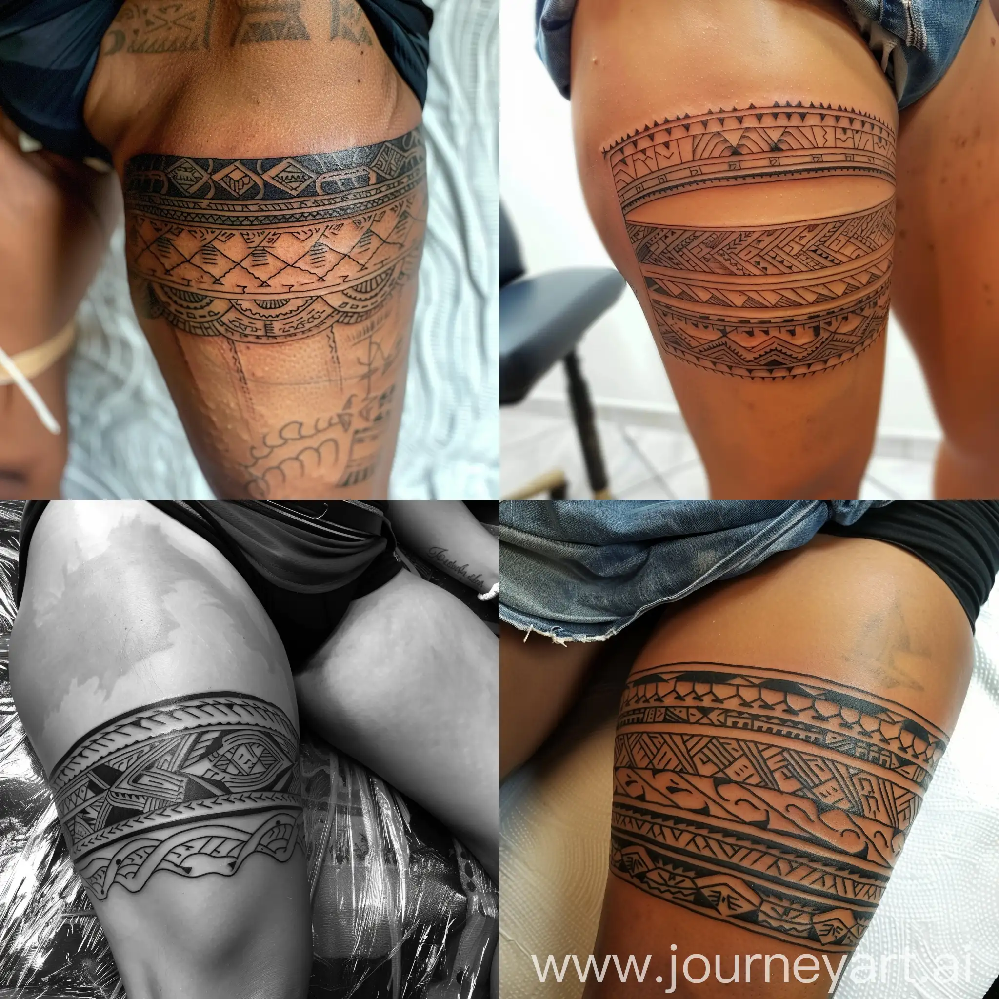 Create a thigh band Polynesian tattoo