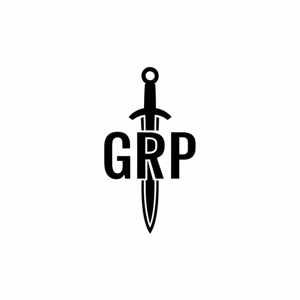 a logo design,with the text "G.R.P", main symbol:A sword upside down,Minimalistic,be used in Legal industry,clear background