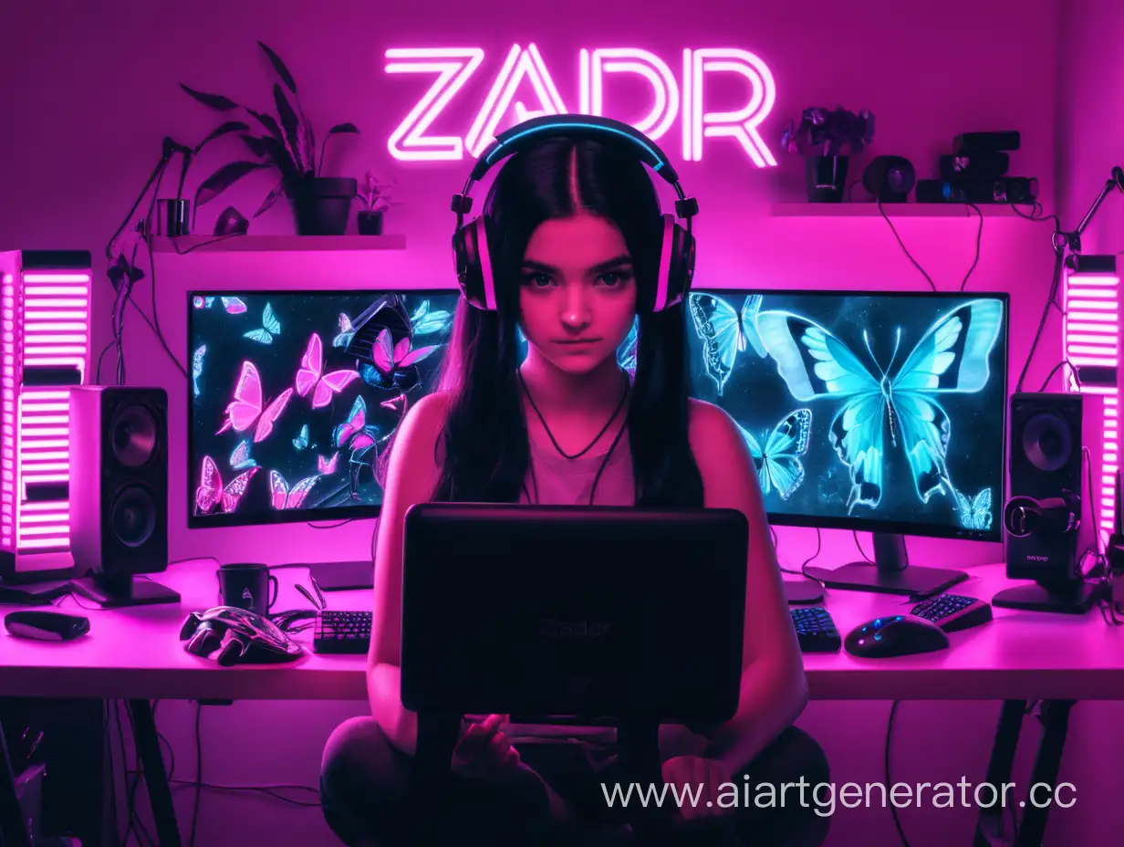 Zador-Mini-Gaming-Setup-with-DarkHaired-Girl-in-Pink-Room